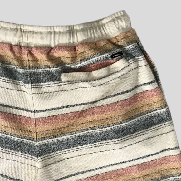 O'Neill Cream Striped Cotton Casual Surf Beach Drawstring Mens Sweat Shorts - L - Picture 2 of 9